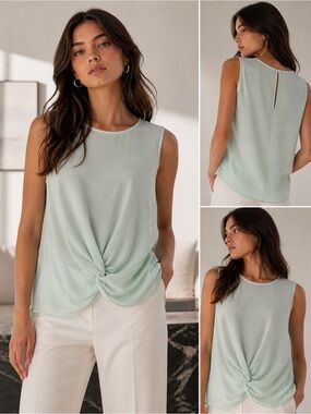 BCBGeneration Light Icy Seafoam Green Twist-Front Sleeveless Sheer Camisole